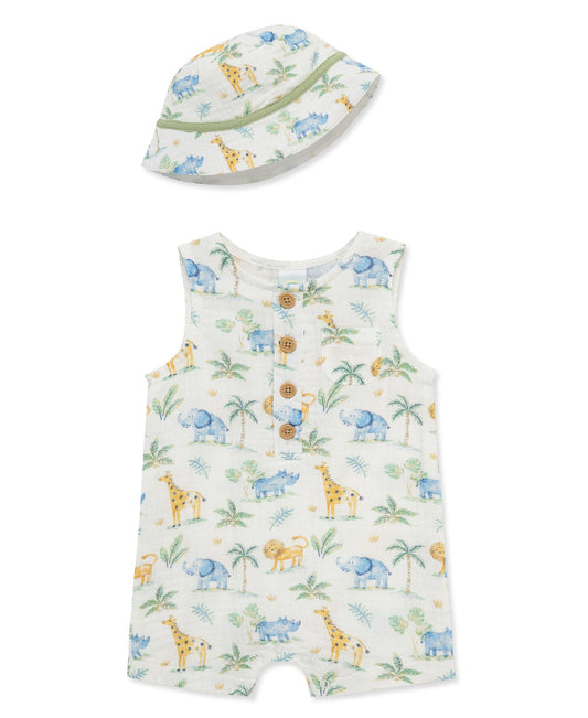 Jungle Gauze Romper & Hat Set