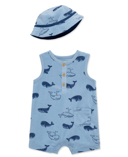 Whales Terry Romper & Hat