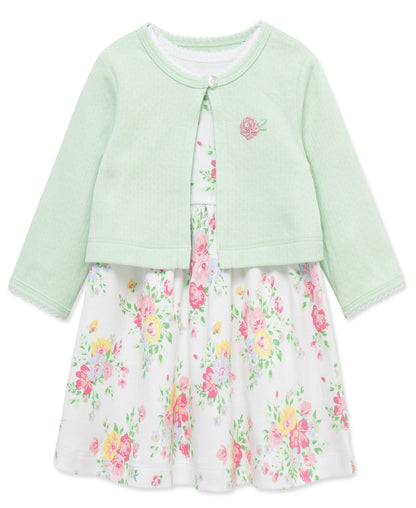 Bouquet Knit Dress & Cardigan Set