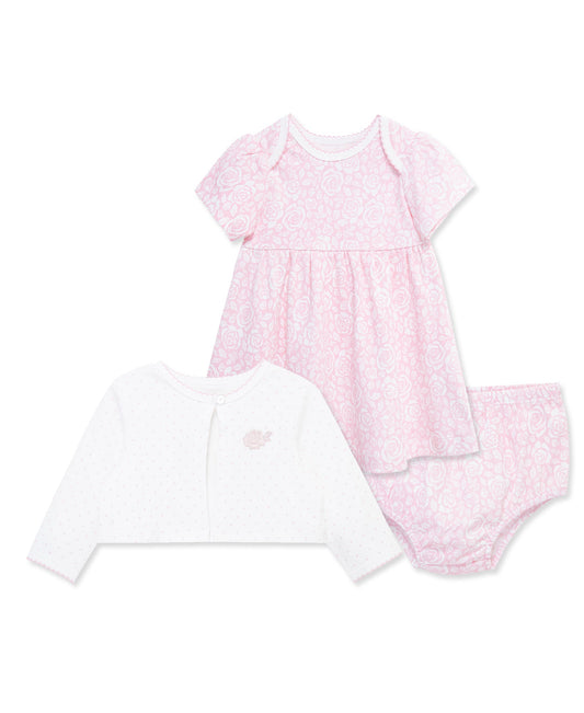 Roses Knit Dress & Cardigan Set
