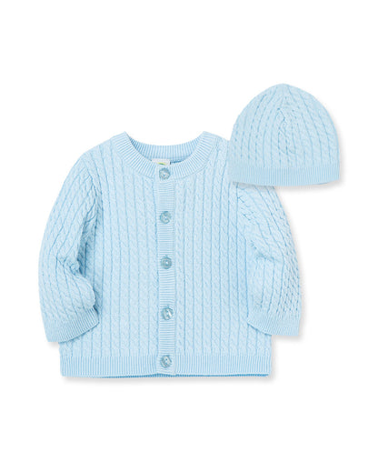 Blue Cable Sweater and Hat