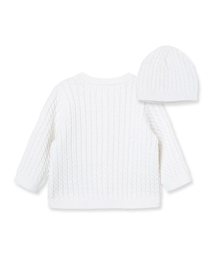 White Cable Sweater and Hat