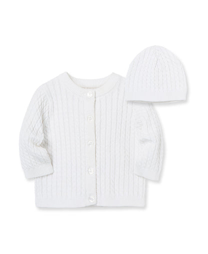 White Cable Sweater and Hat