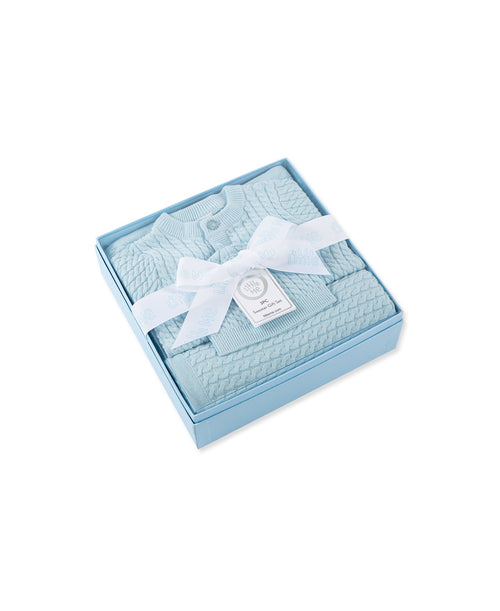 Blue Cable Sweater & Blanket Gift Box