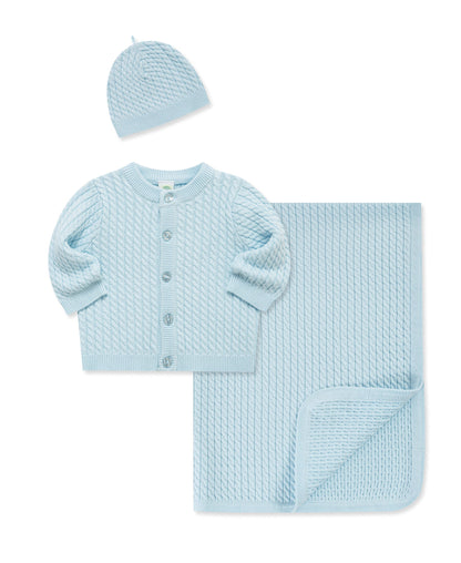 Blue Cable Sweater & Blanket Gift Box