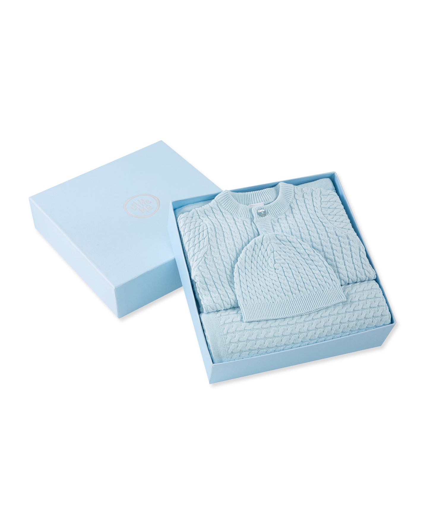 Blue Cable Sweater & Blanket Gift Box