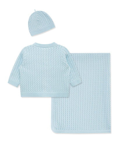 Blue Cable Sweater & Blanket Gift Box