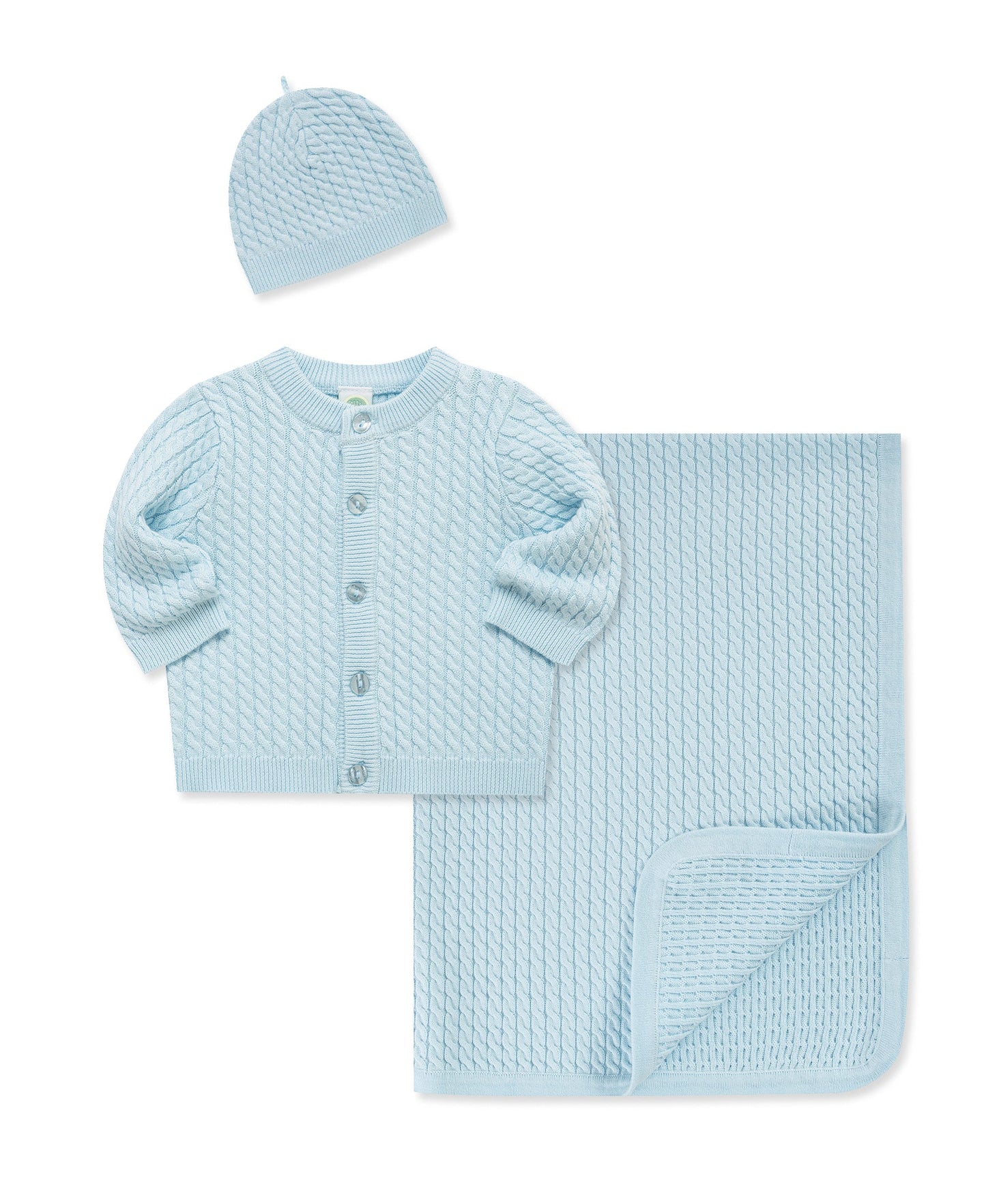 Blue Cable Sweater & Blanket Gift Box