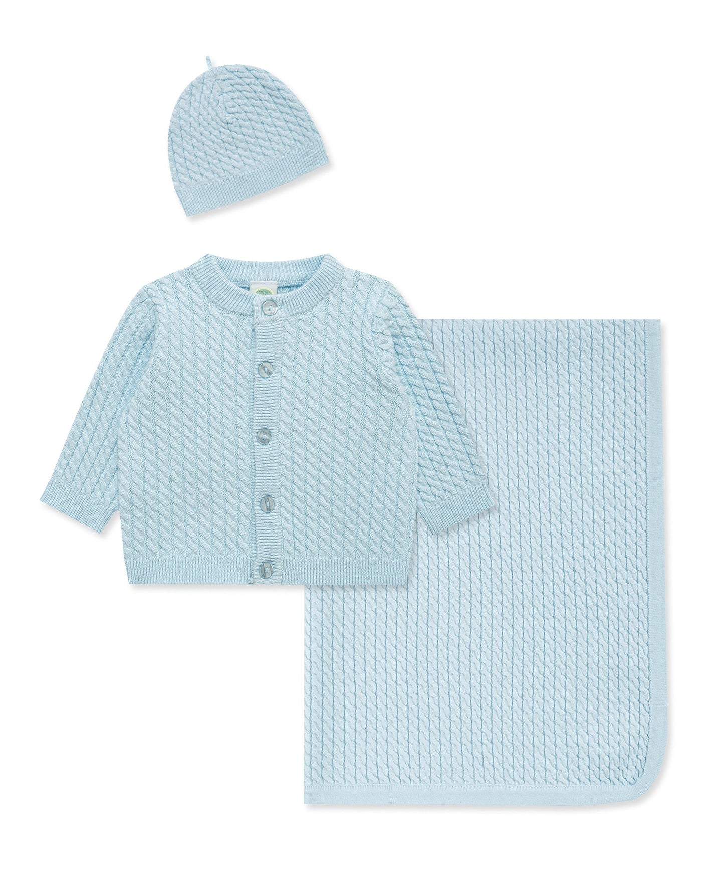 Blue Cable Sweater & Blanket Gift Box