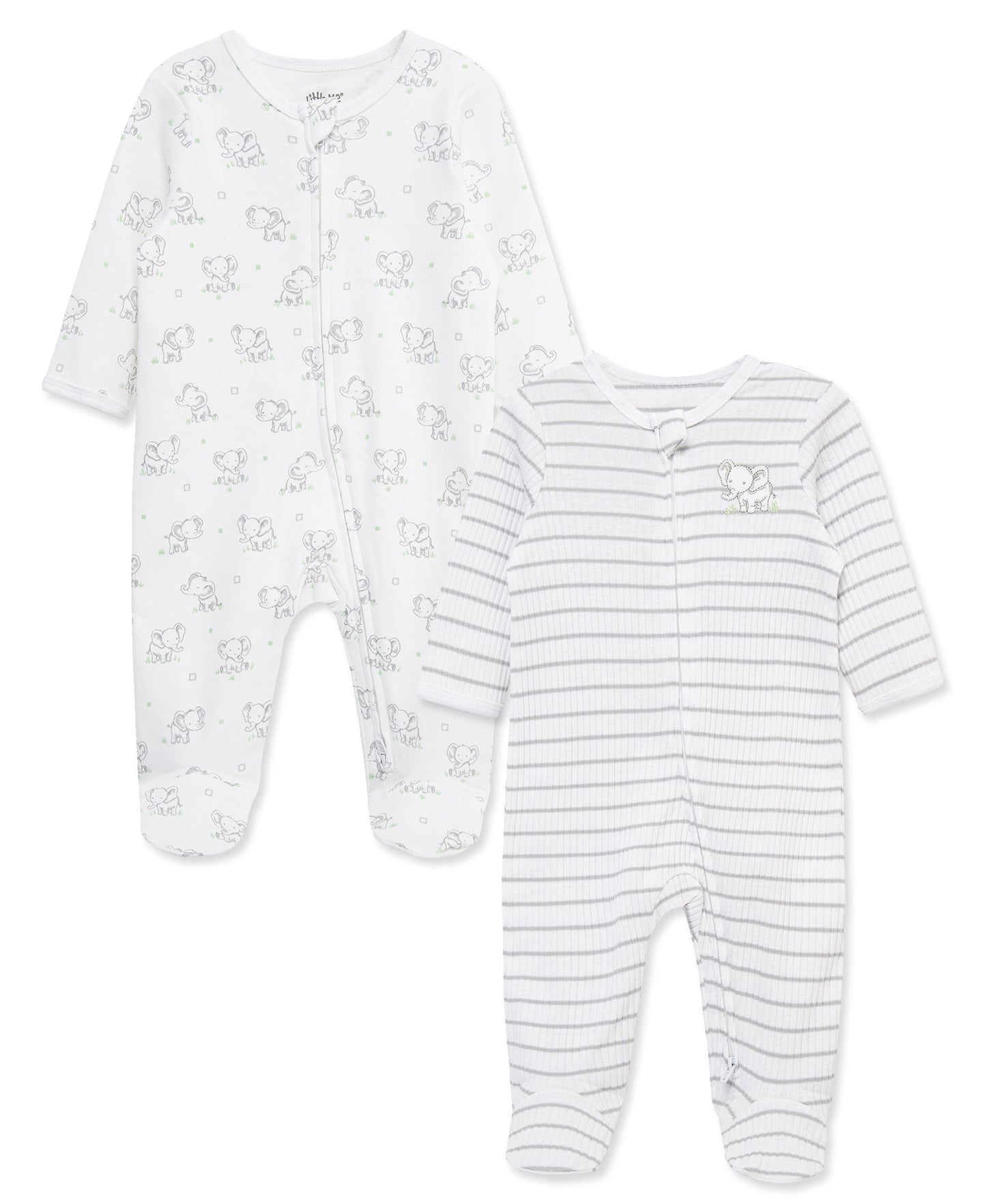 Baby Elephants 2-Way-Zip Footies (2-Pack)