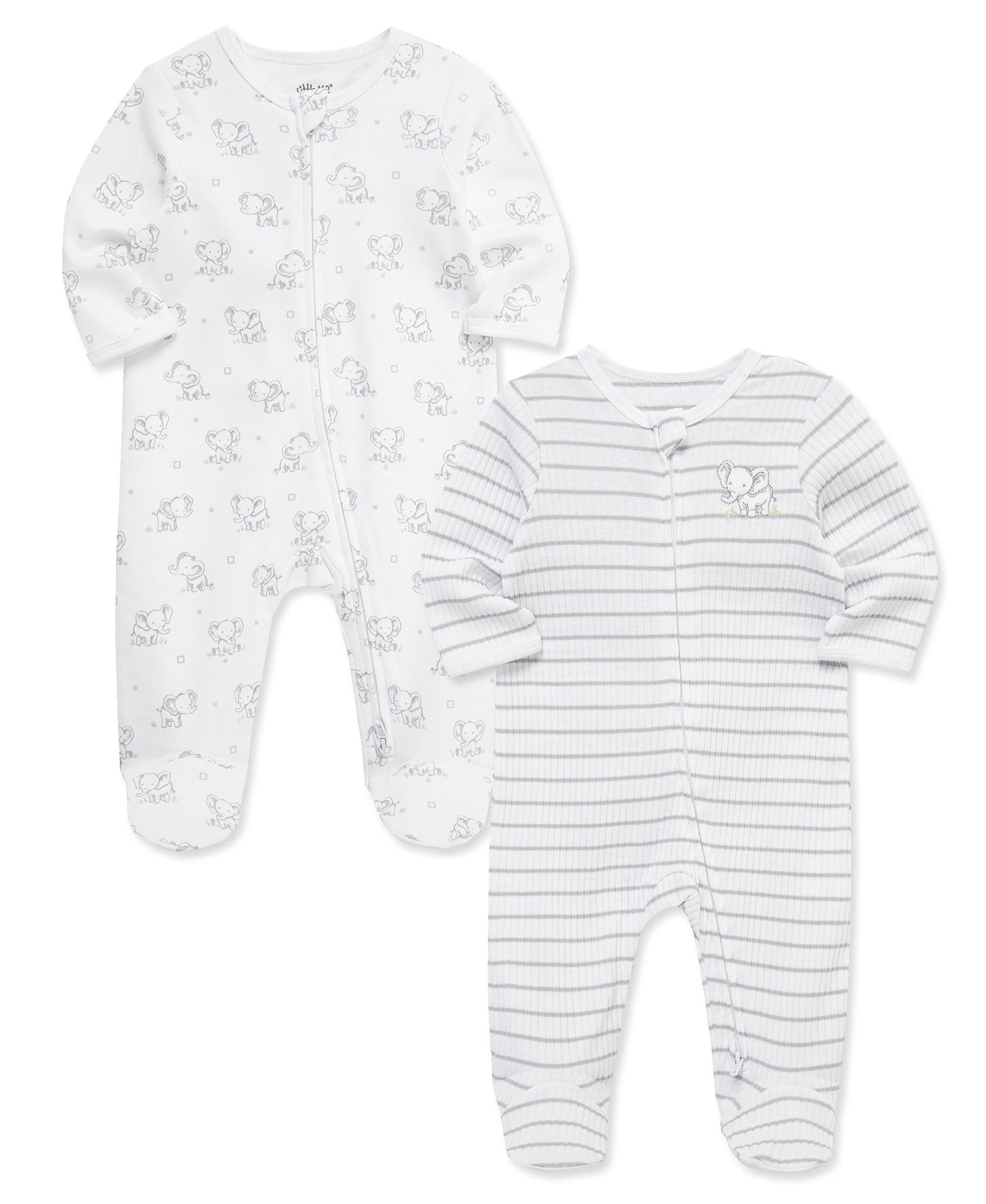 Baby Elephants 2-Way-Zip Footies (2-Pack)