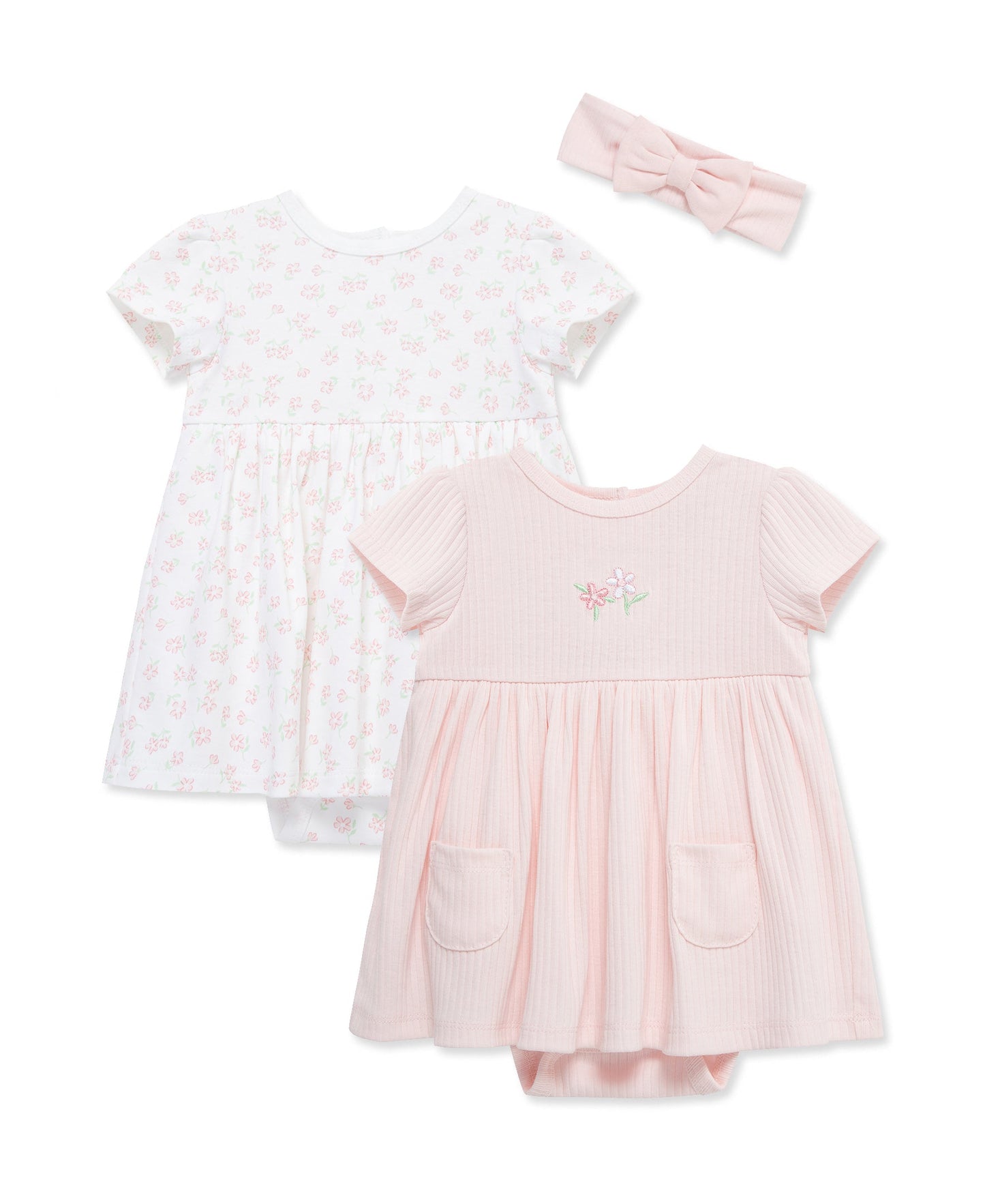 Pretty Puppies 2-Pack Bodysuit Dresses & Headband Set