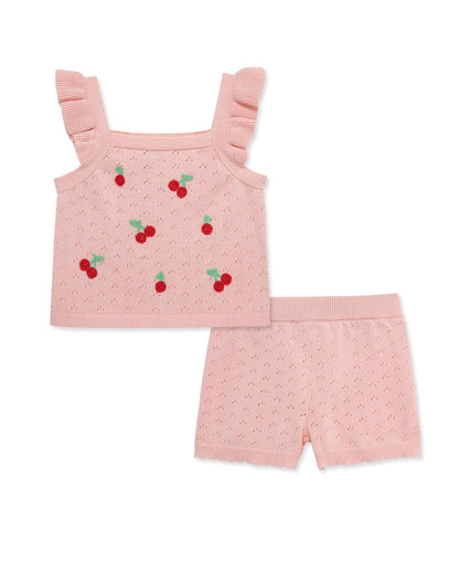 Cherry Pointelle Knit Short Set (2T-4T)