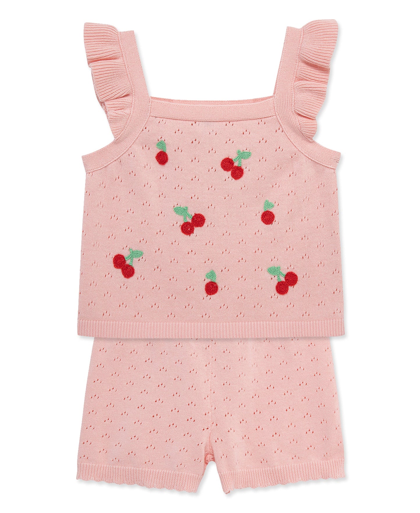 Cherry Pointelle Knit Short Set (2T-4T)