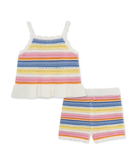 Fun Stripe Pointelle Knit Short Set (2T-4T)
