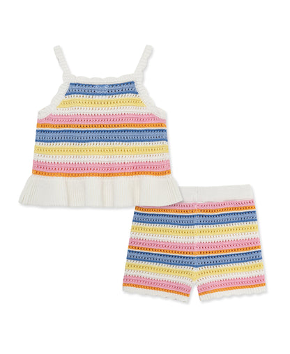 Fun Stripe Pointelle Knit Short Set (2T-4T)