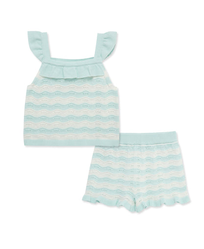 Aqua Pointelle Knit Short Set (2T-4T)