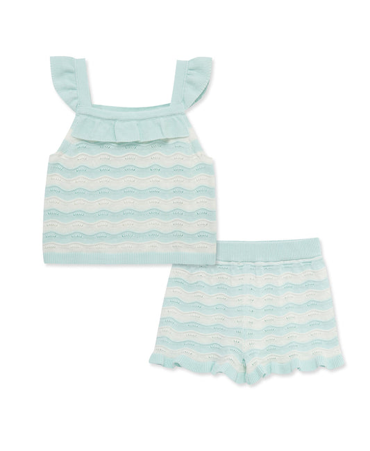 Aqua Pointelle Knit Short Set (2T-4T)