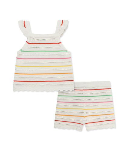 Thin Stripe Pointelle Knit Short Set (12M-24M)
