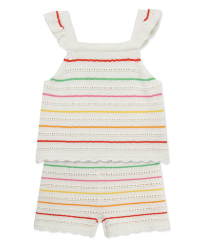 Thin Stripe Pointelle Knit Short Set (2T-4T)