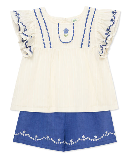 Blue Floral 2-Piece Woven Play Set (12M-24M)