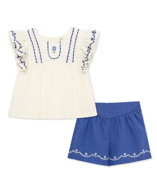 Blue Floral 2-Piece Woven Play Set (2T-4T)