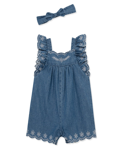 Chambray Woven Romper & Headband (2T-4T)