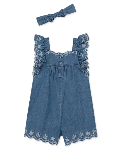 Chambray Woven Romper & Headband (2T-4T)