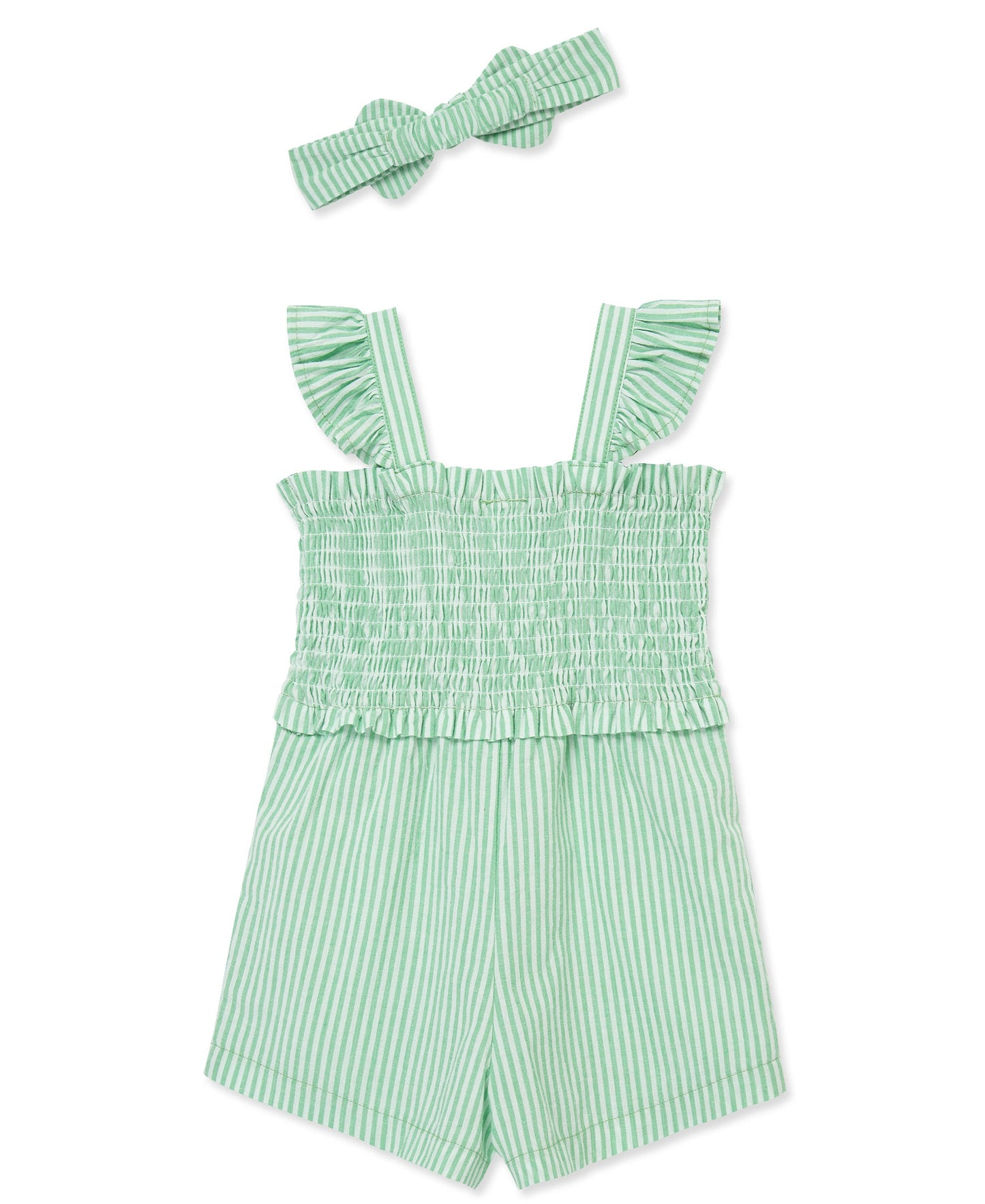 Green Embroidered Woven Romper & Headband (2T-4T)