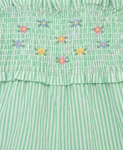 Green Embroidered Woven Romper & Headband (2T-4T)