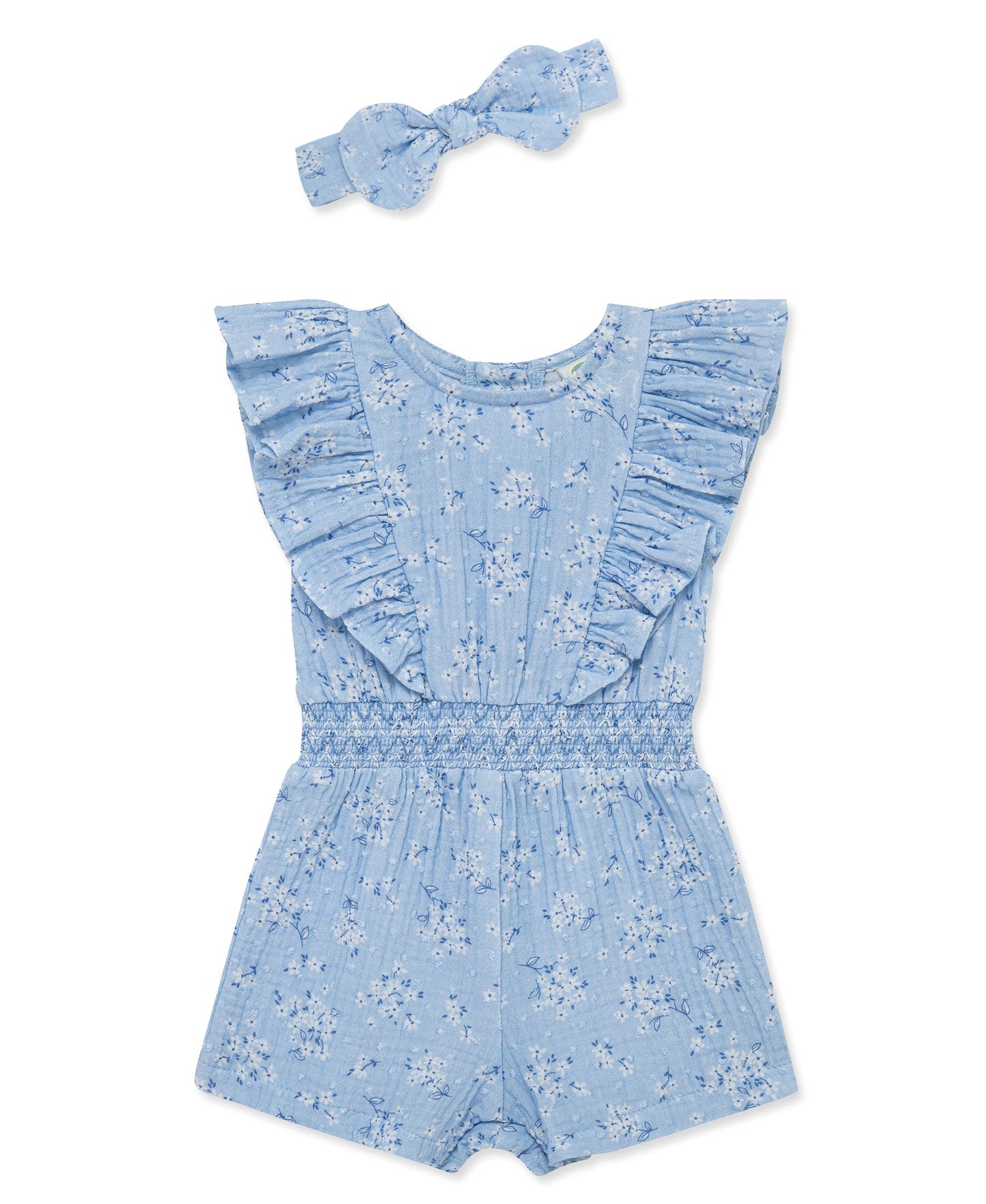 Blue Bouquet Woven Romper & Headband (12M-24M)