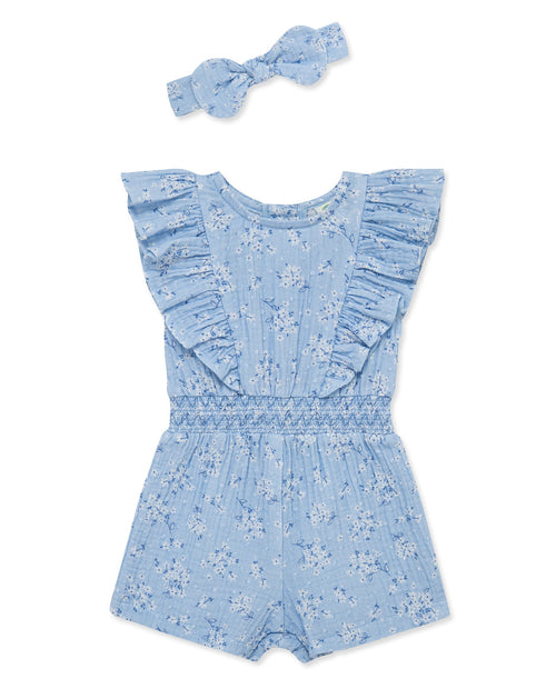 Blue Bouquet Woven Romper & Headband (12M-24M)