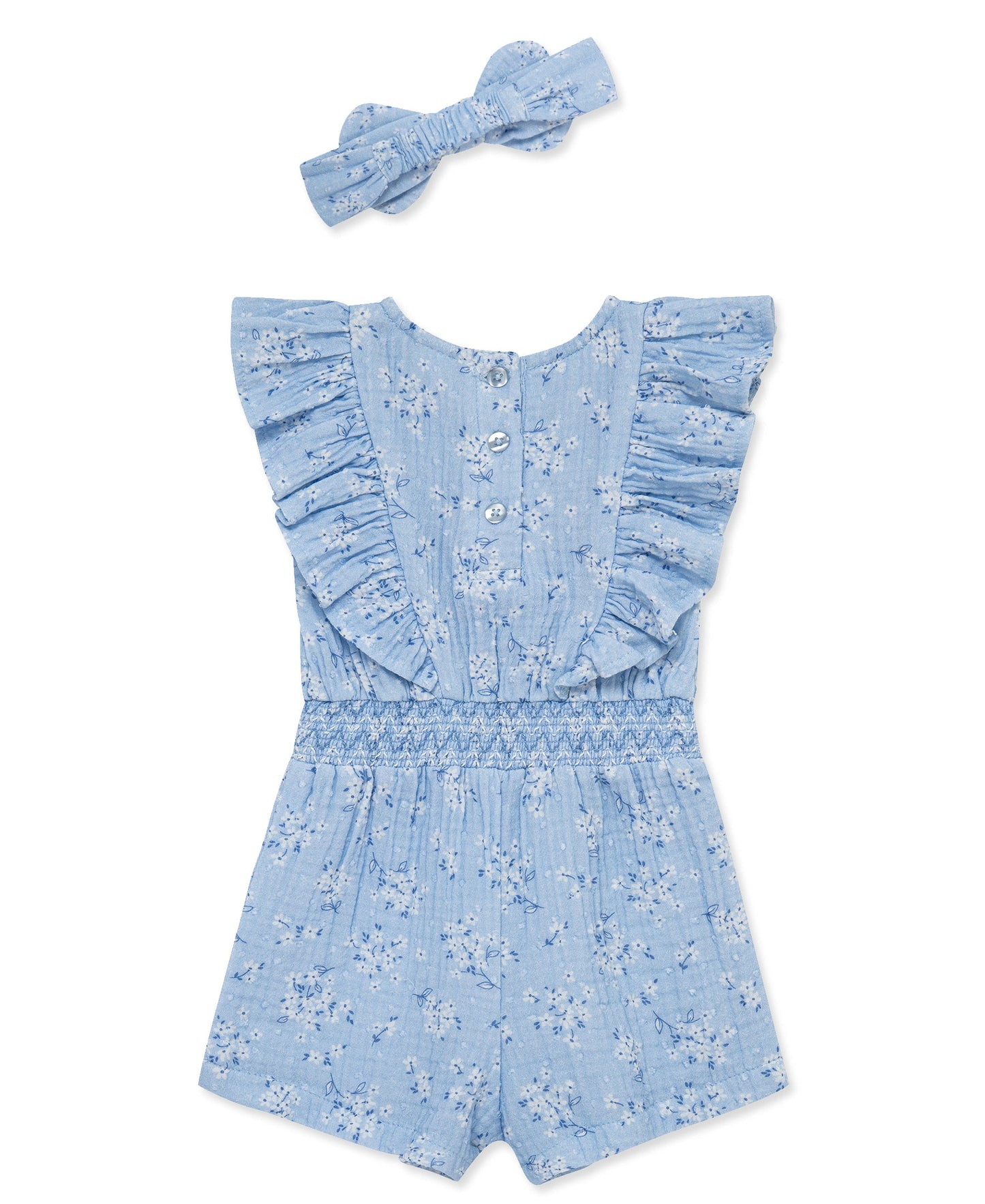 Blue Bouquet Woven Romper & Headband (12M-24M)