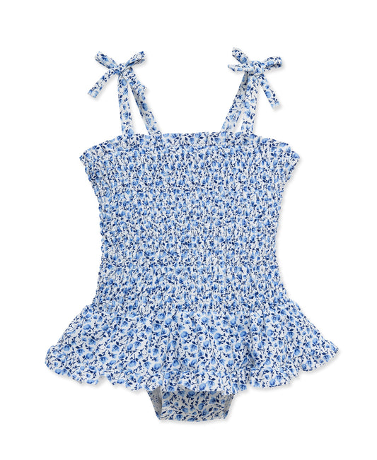 Blue Floral 1-Piece Swimsuit (6M-24M)