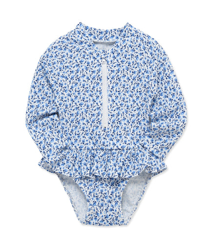 Blue Floral 1-Piece Rashguard Suit (6M-24M)