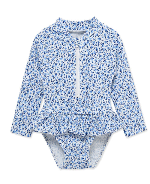 Blue Floral 1-Piece Rashguard Suit (2T-4T)