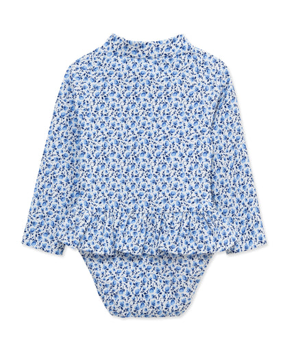 Blue Floral 1-Piece Rashguard Suit (2T-4T)