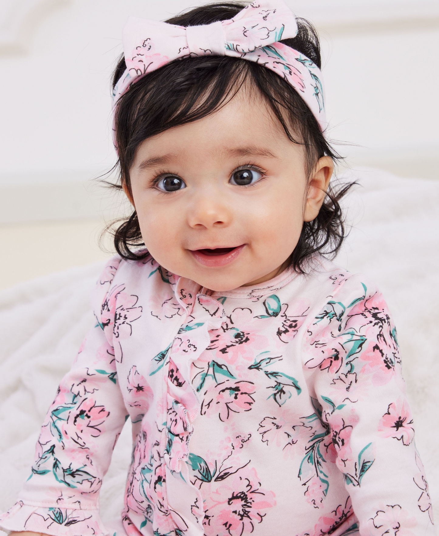 Dream Floral 2-Way-Zip Footed One-Piece and Headband