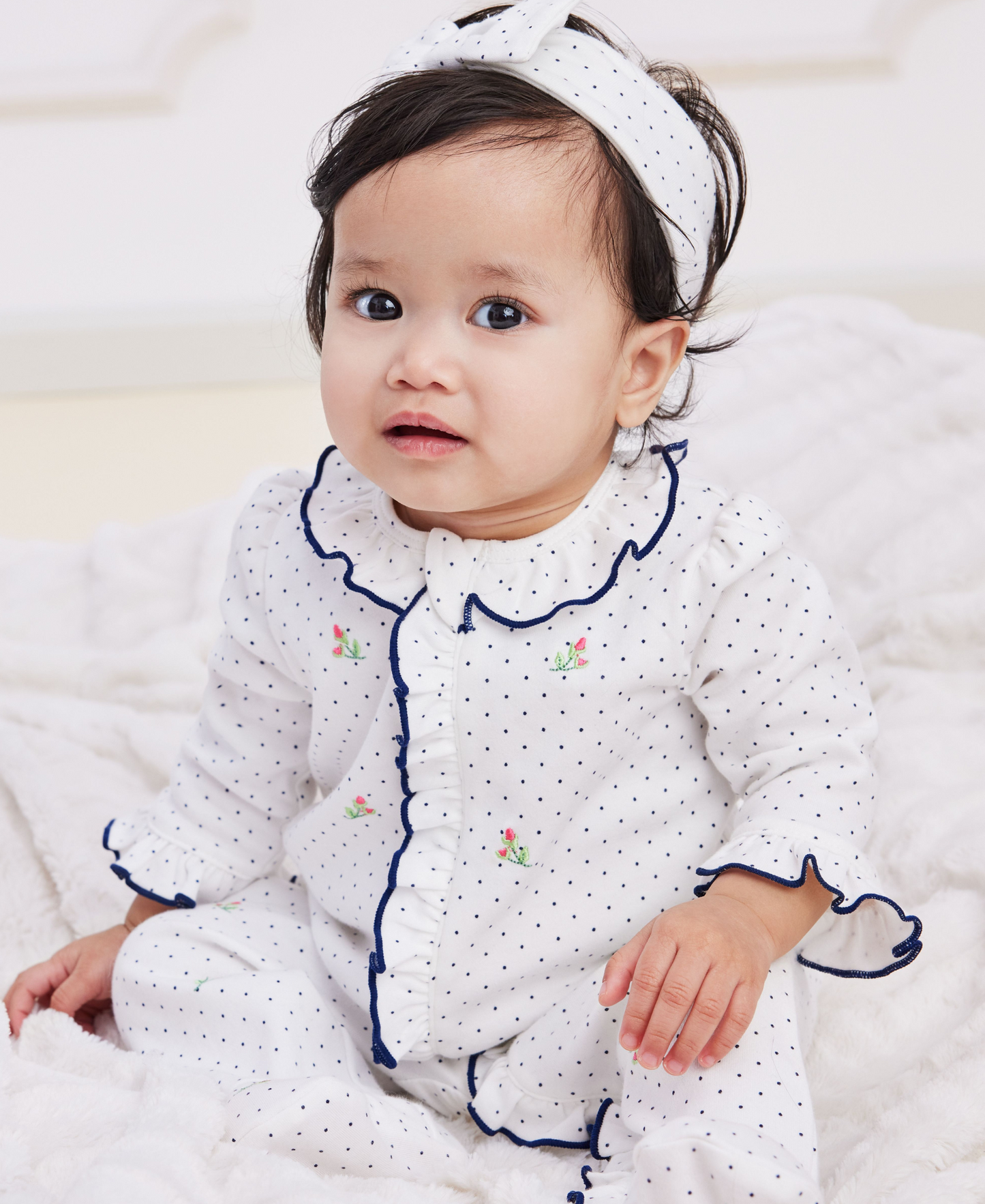 Rosebud 2-Way-Zip Footed One-Piece and Headband
