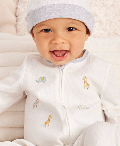 Safari 2-Way-Zip Footed One-Piece & Hat