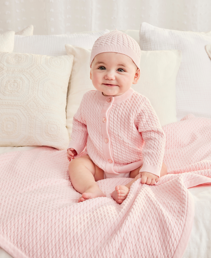 Pink Cable Knit Receiving Blanket