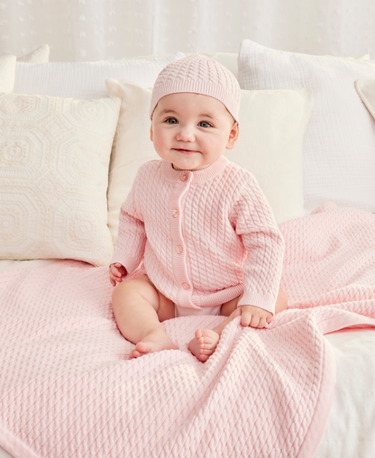 Pink Cable Sweater and Hat