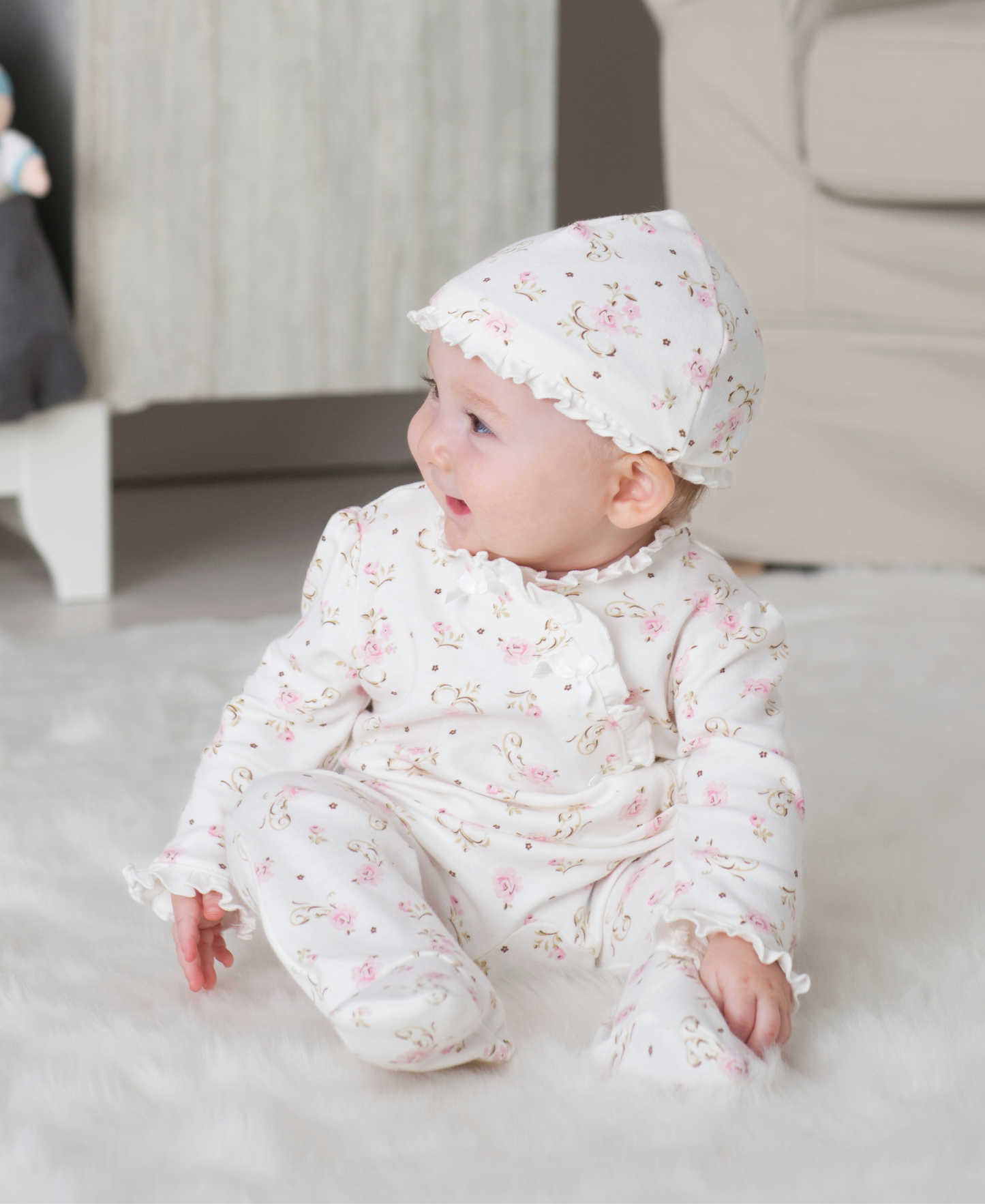 Vintage Rose Footed One-Piece And Hat